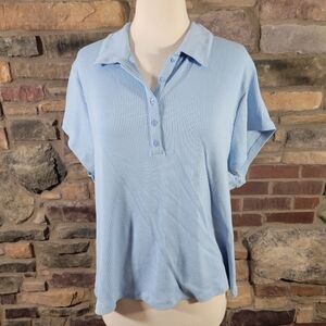 J. Crew Vintage Ribbed Polo Shirt Womens Size 3x Baby Blue